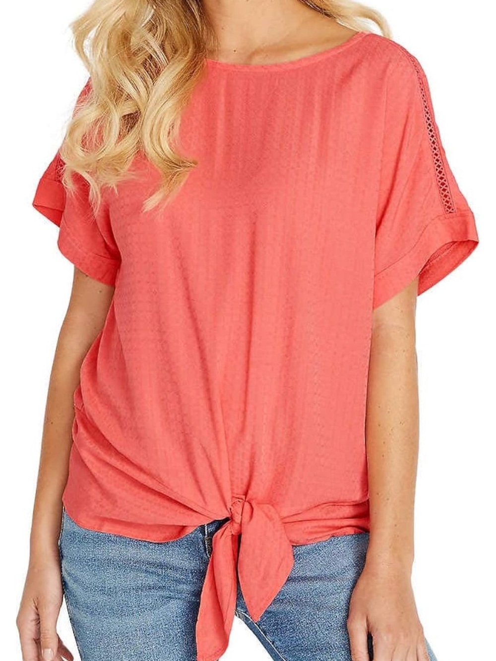 Buffalo David Bitton Coral Tie-Front Short Sleeve Top